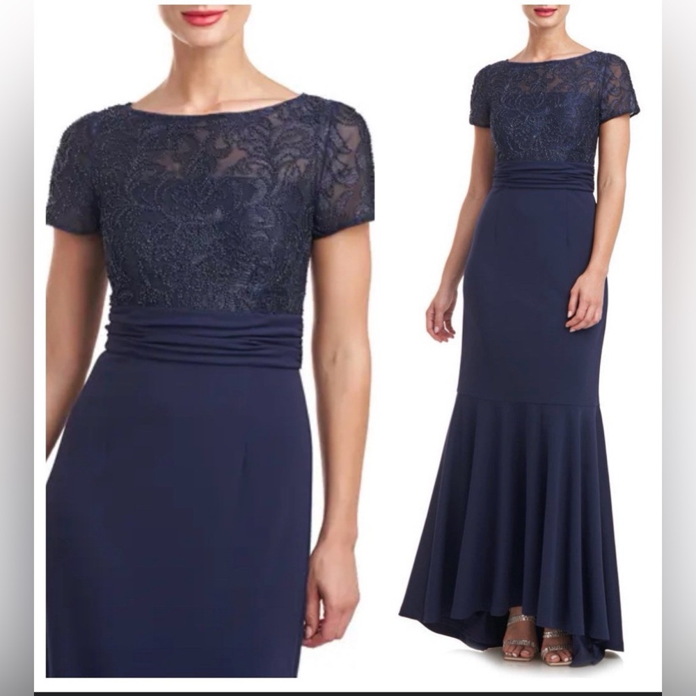 JS Collections Navy Lace Maxi Dress